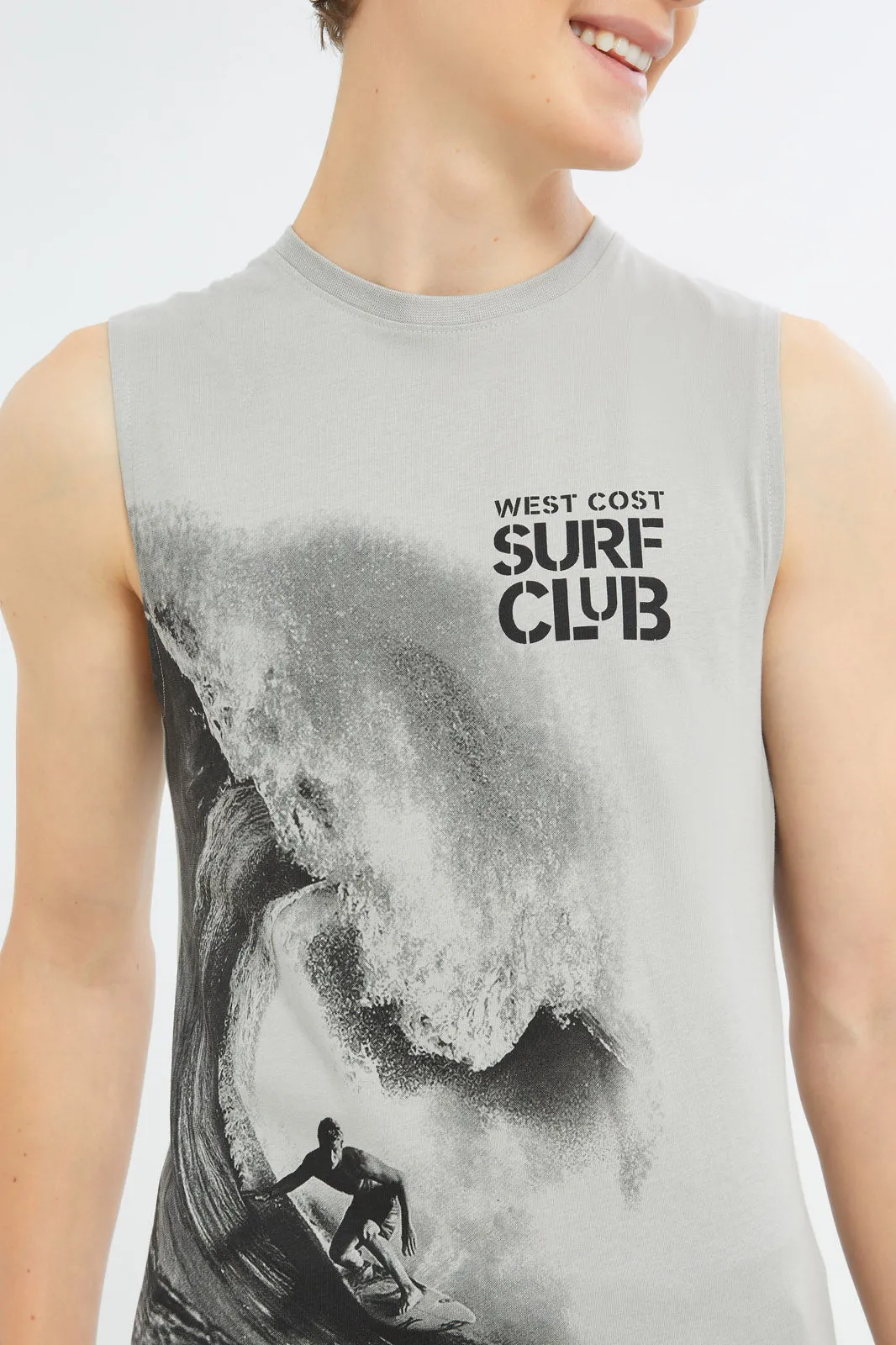 Senior Boys Grey Surf Club Sleeveless T-Shirt