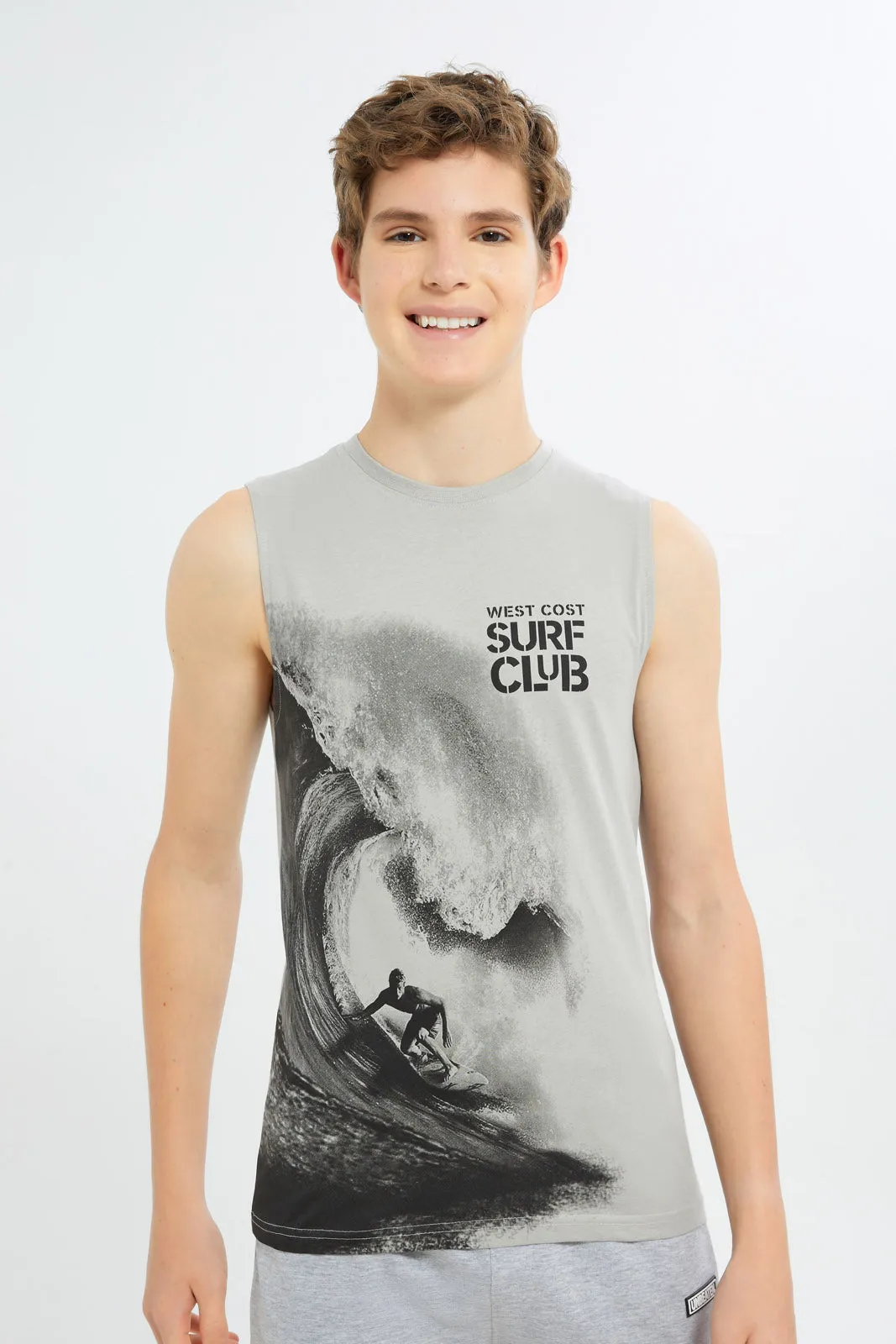 Senior Boys Grey Surf Club Sleeveless T-Shirt