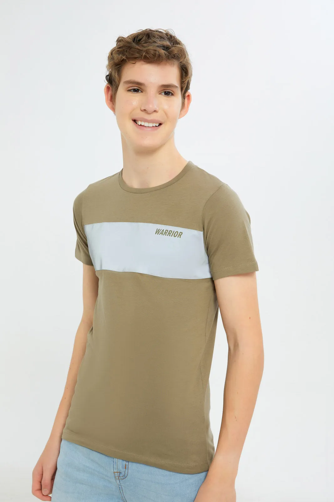 Senior Boys Olive Printed T-Shirt