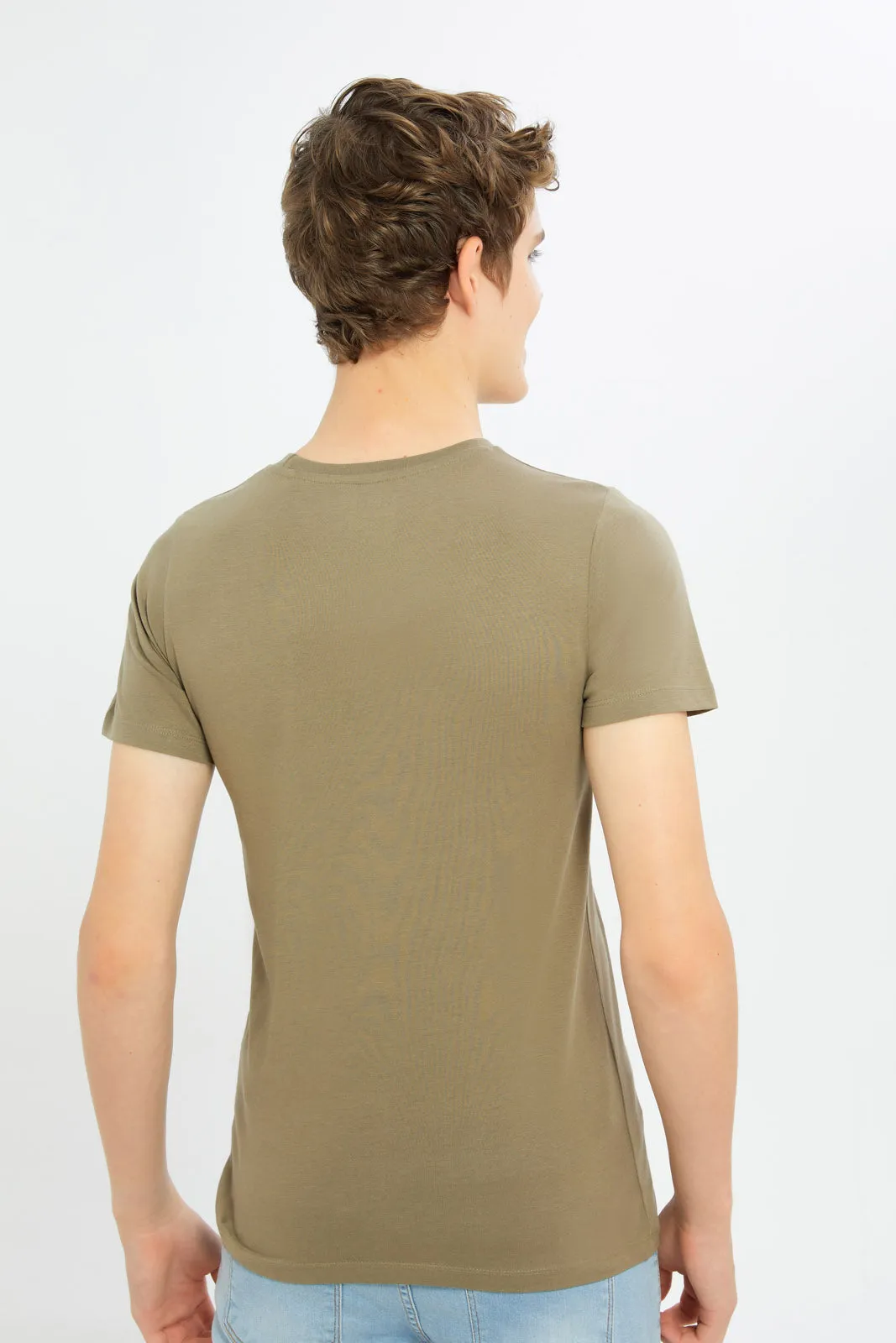 Senior Boys Olive Printed T-Shirt