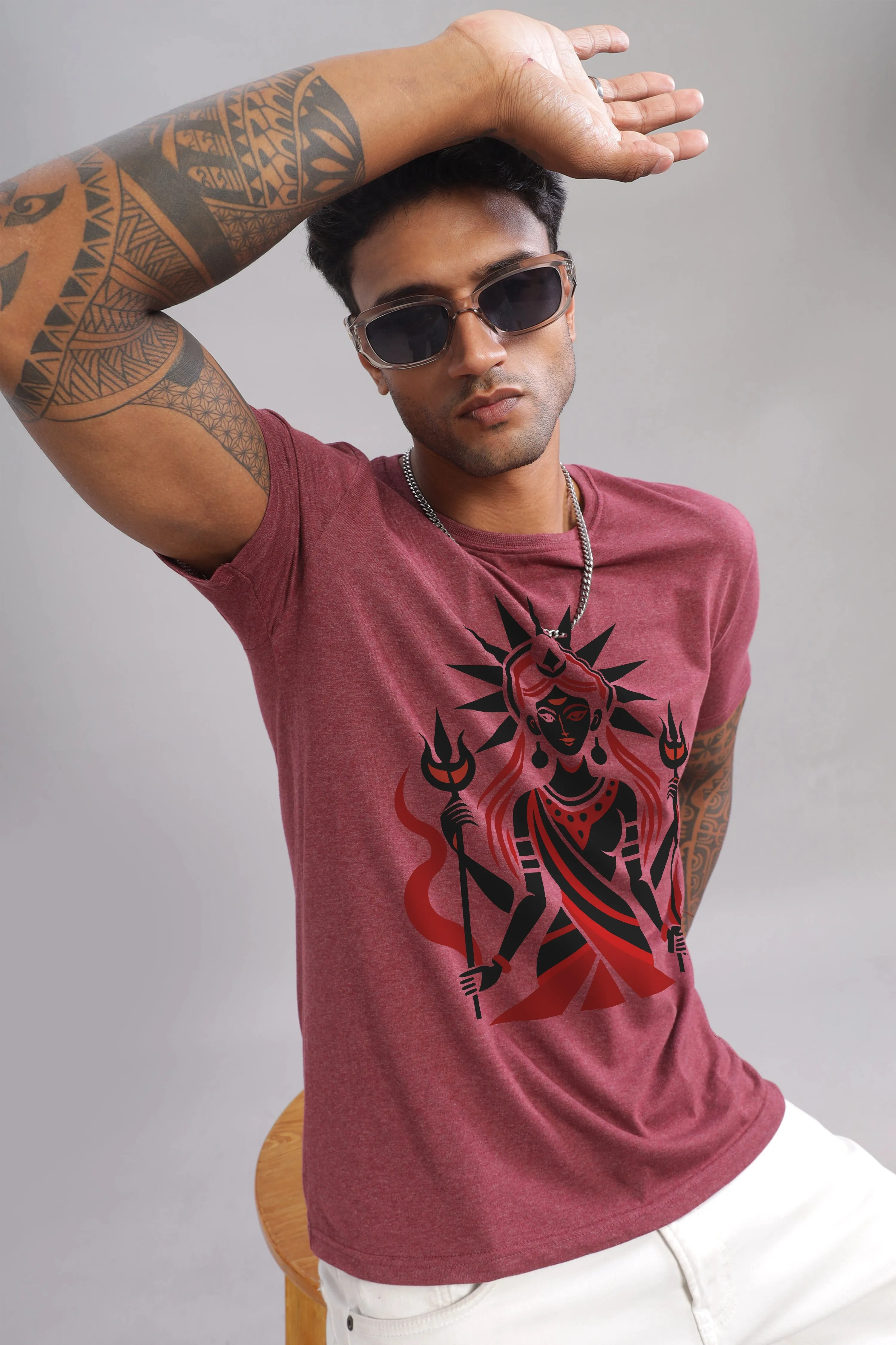 Shakti - Eco Blend Cotton Maroon Crewneck Half Sleeve Unisex T-Shirt