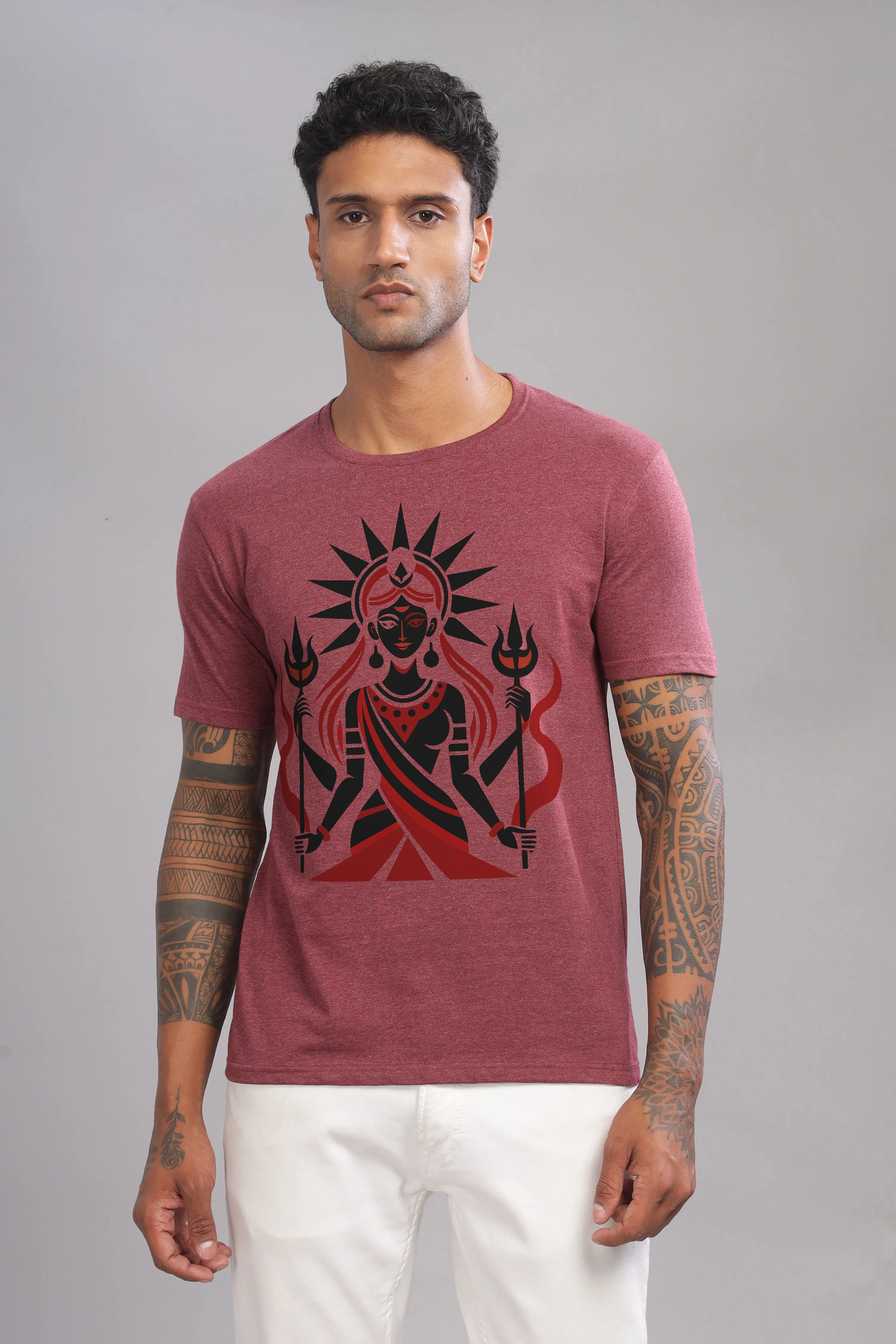 Shakti - Eco Blend Cotton Maroon Crewneck Half Sleeve Unisex T-Shirt