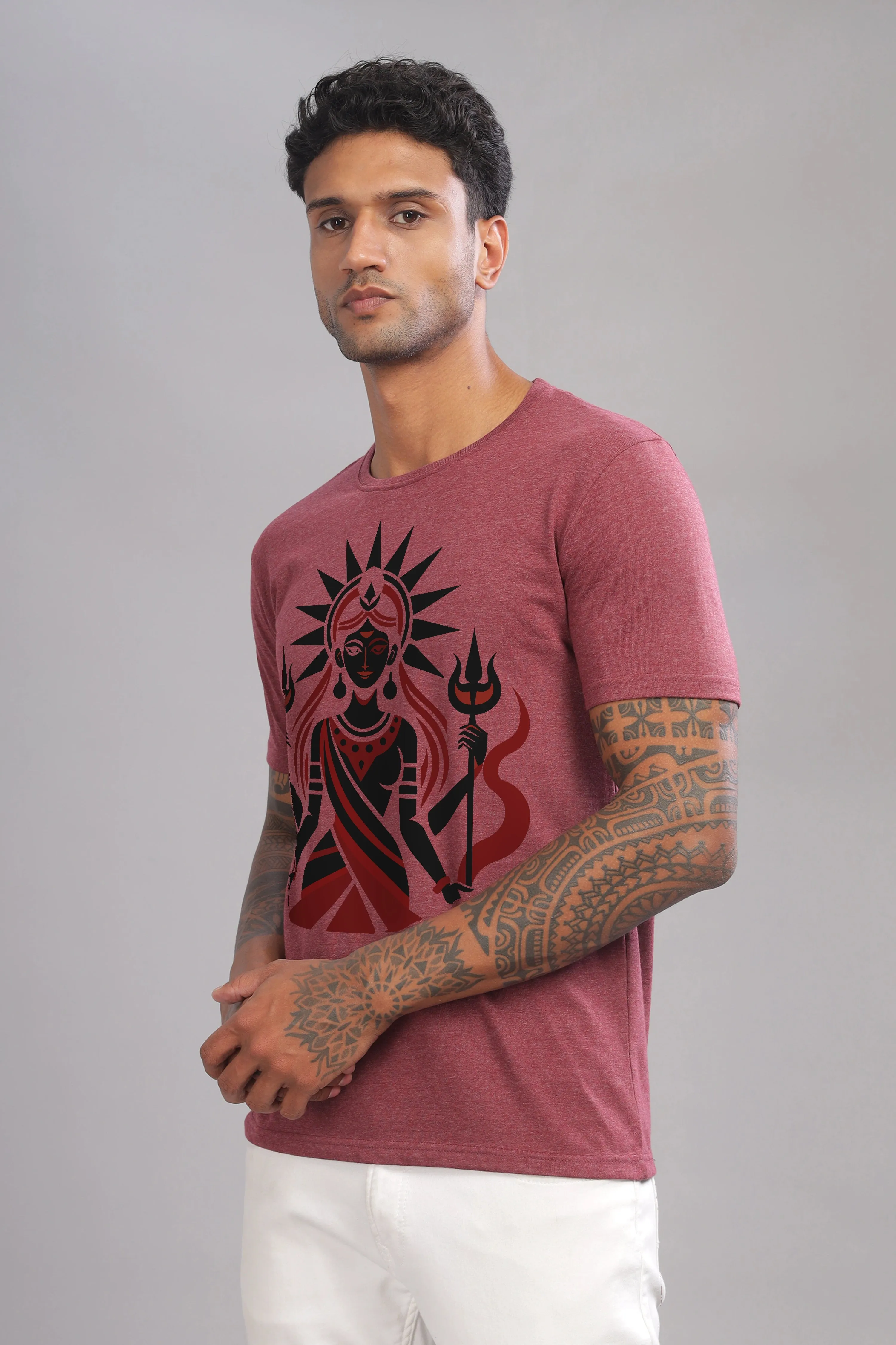 Shakti - Eco Blend Cotton Maroon Crewneck Half Sleeve Unisex T-Shirt