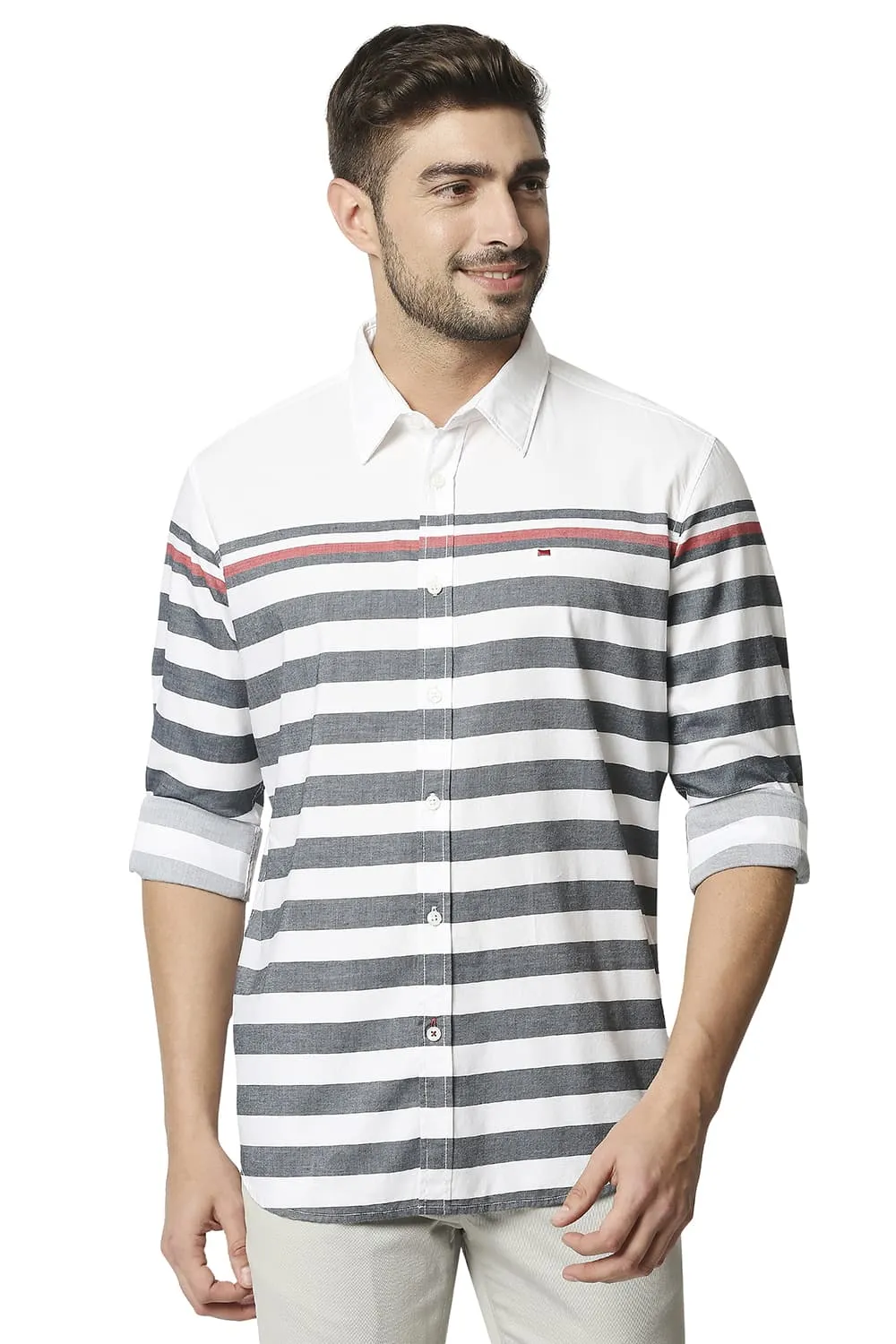 Slim Fit Twill Eng Weft Stripe Shirt