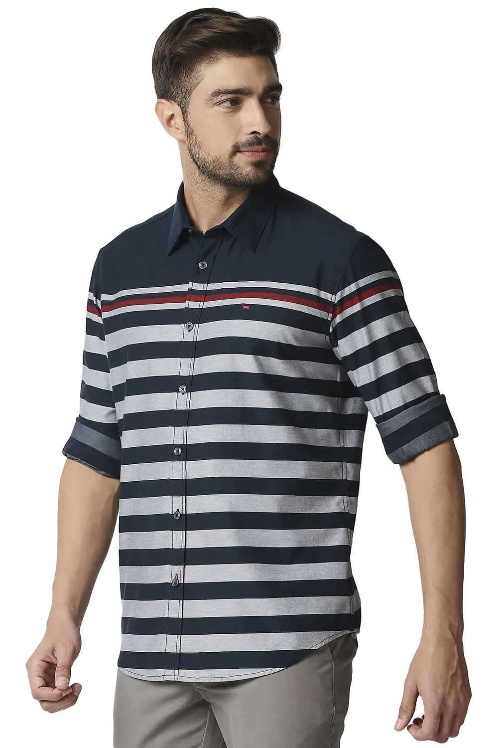 Slim Fit Twill Eng Weft Stripe Shirt