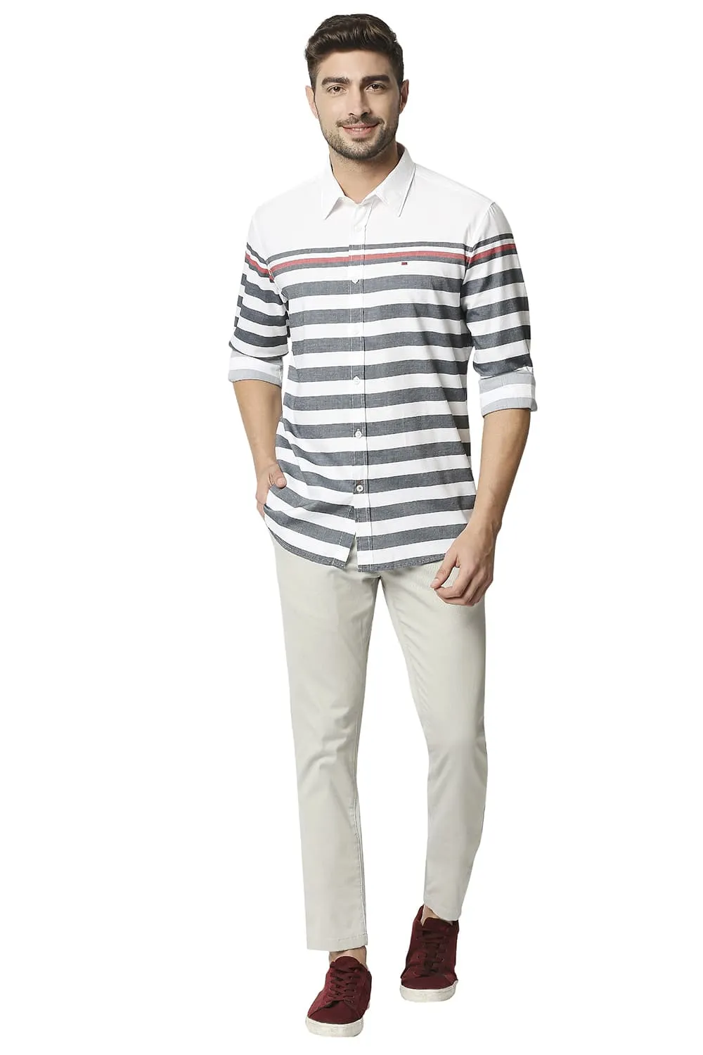 Slim Fit Twill Eng Weft Stripe Shirt