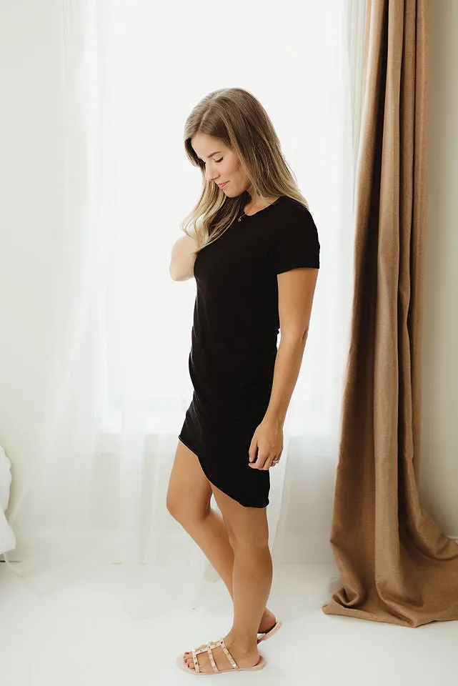 Solid Ruched T-shirt Dress