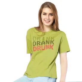 SRF-24072-Cotton- Drunk In Style  Relaxed Fit T-Shirt-Parrot Green