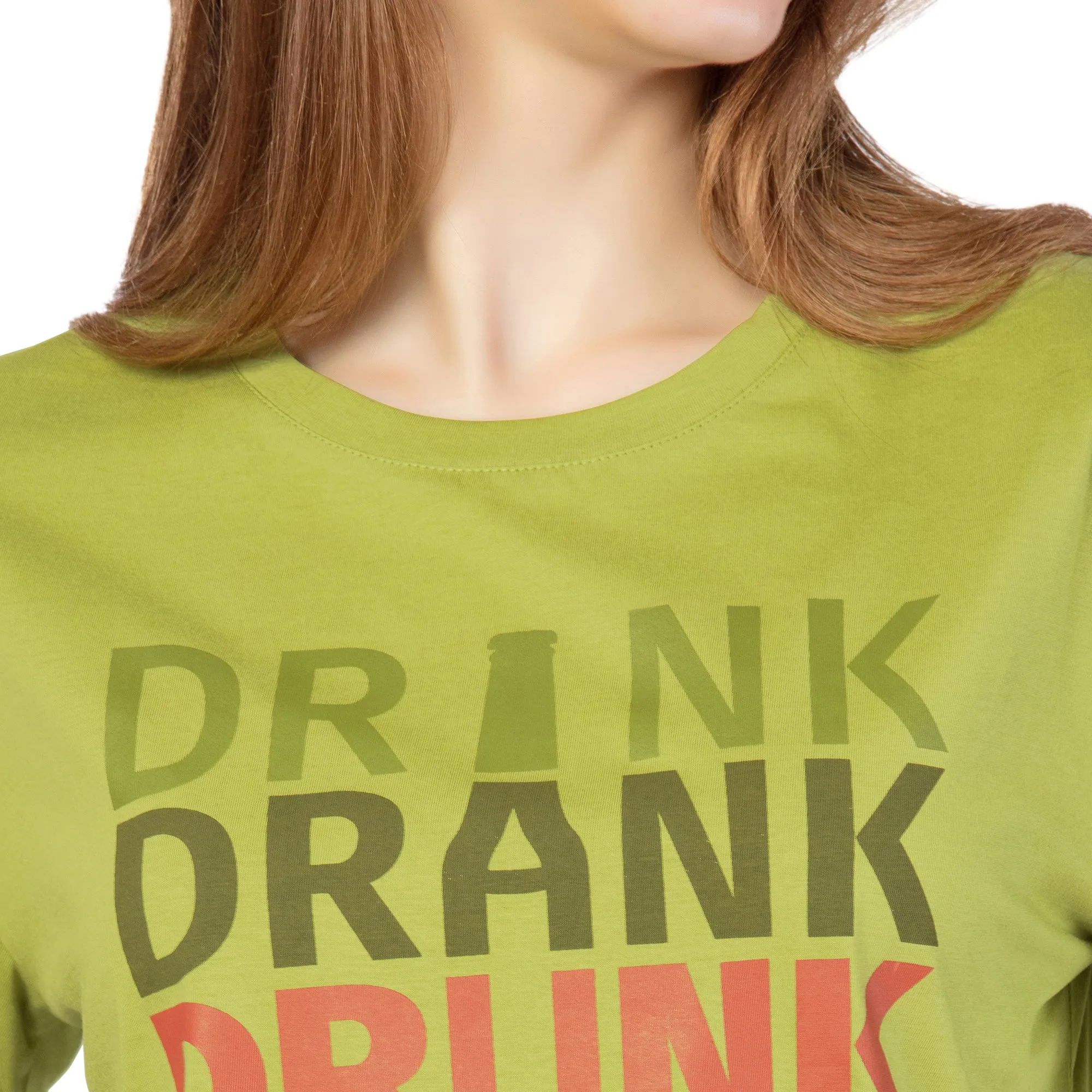 SRF-24072-Cotton- Drunk In Style  Relaxed Fit T-Shirt-Parrot Green