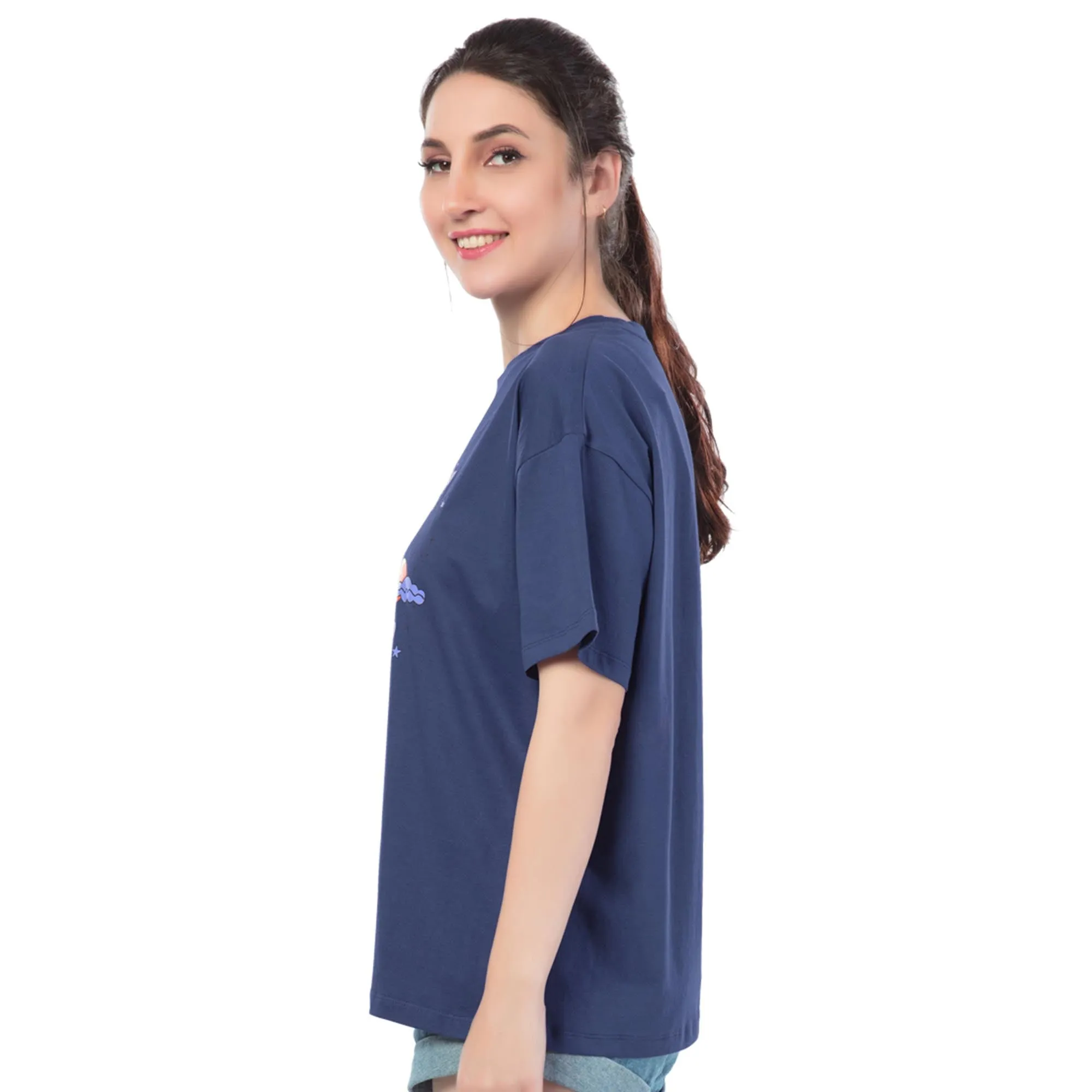 SRF-24079-Cotton-Planet Be  Relaxed Fit T-Shirt Dark Blue