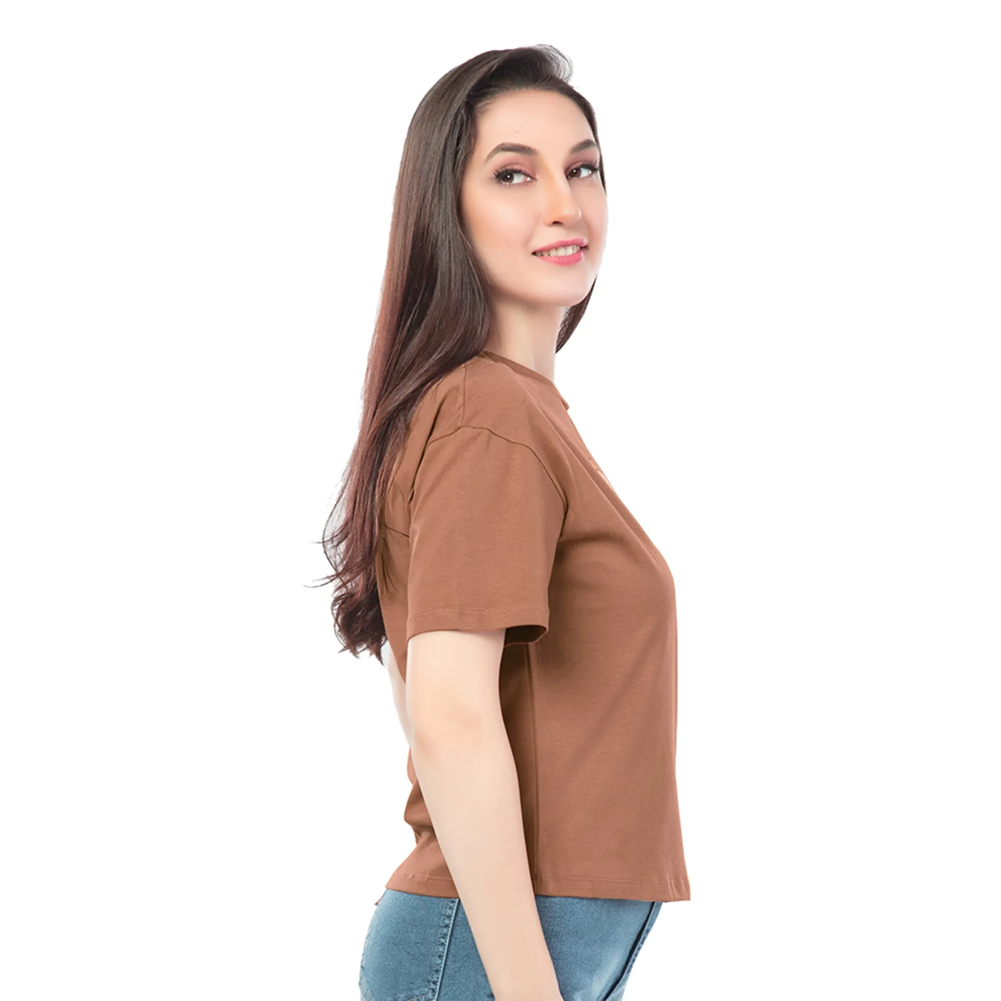 SRF-24084-Cotton-Brown Bliss Relaxed Fit T-Shirt-Brown