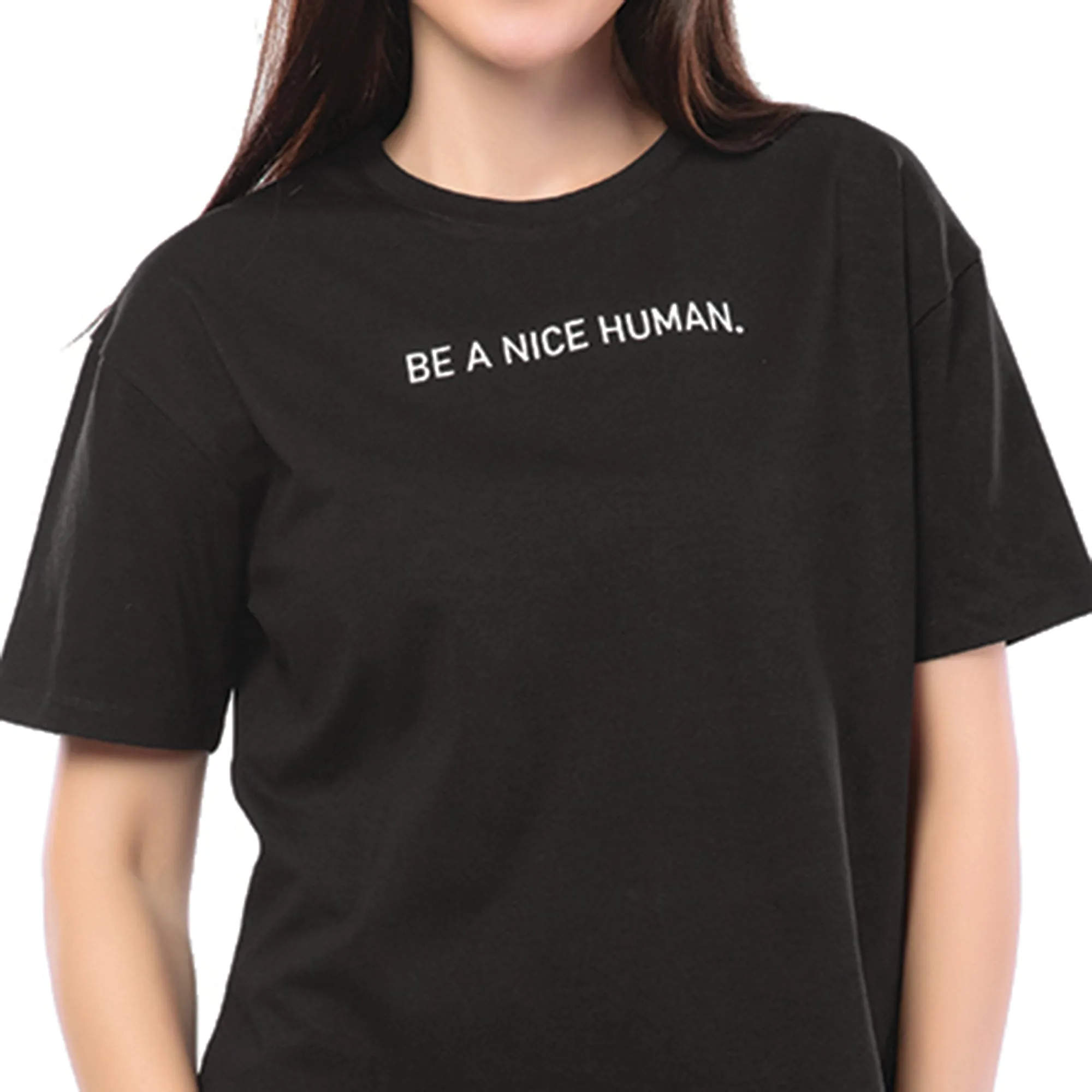 SRF-24088-Cotton-Nice Humans Unite  Relaxed Fit T-Shirt-Black