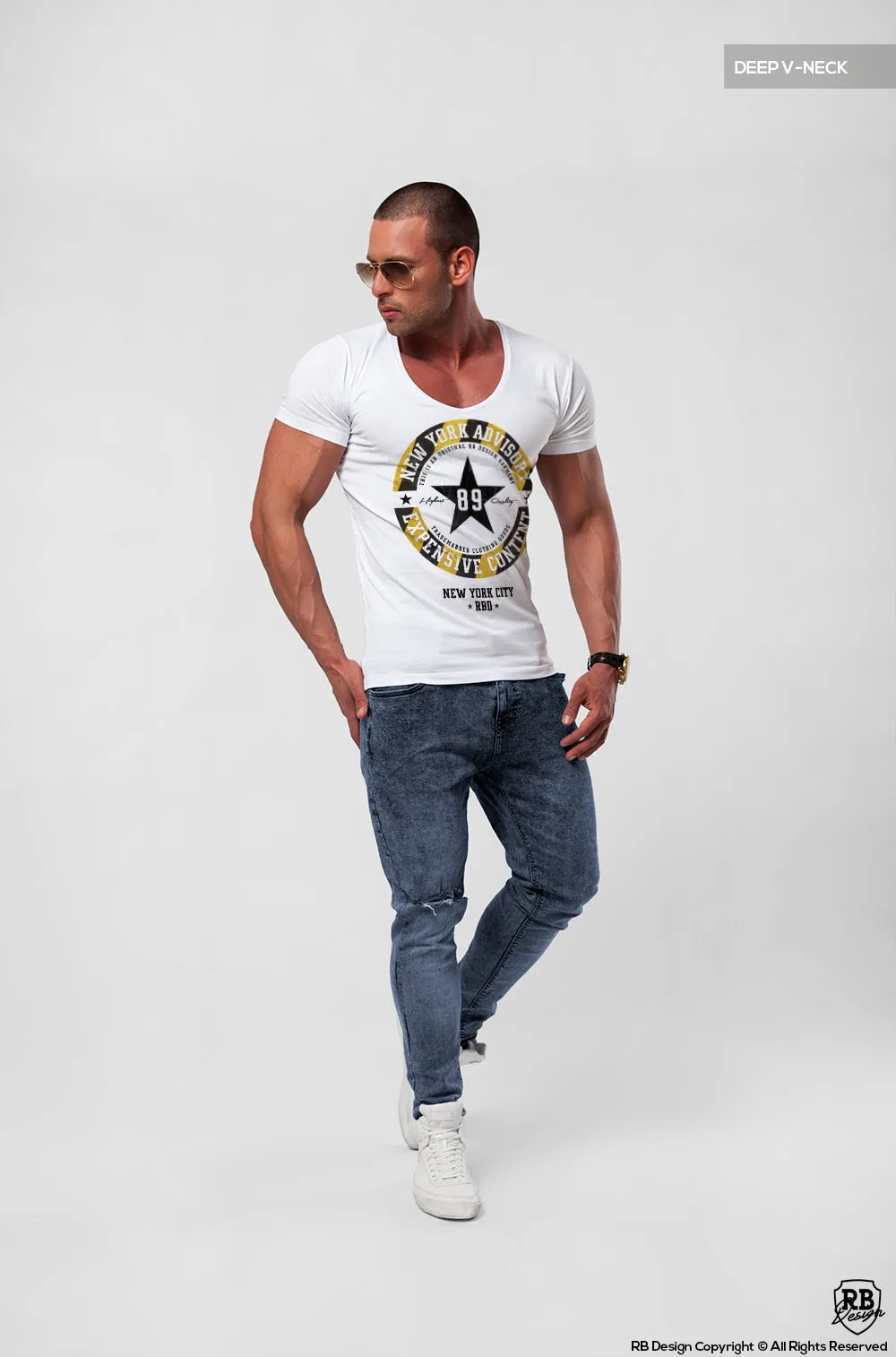 Street Fashion Mens White T-shirt NY Advisory Urban Style  MD891