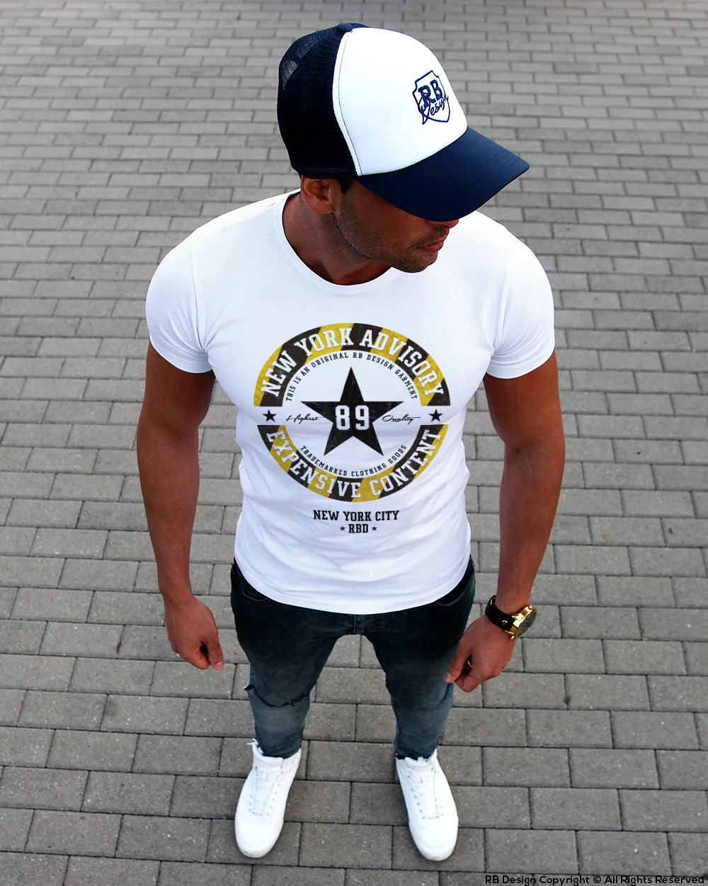 Street Fashion Mens White T-shirt NY Advisory Urban Style  MD891