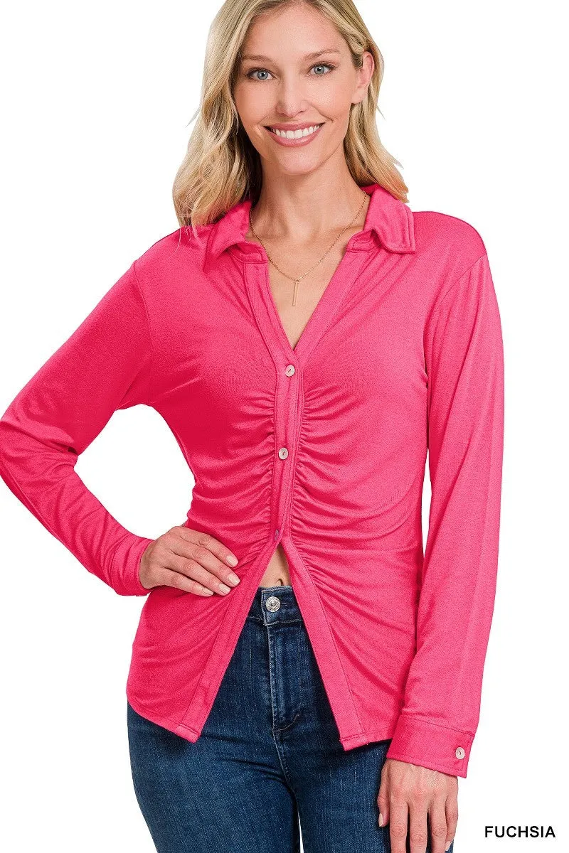 Stretchy Ruched Shirt - 9 colors