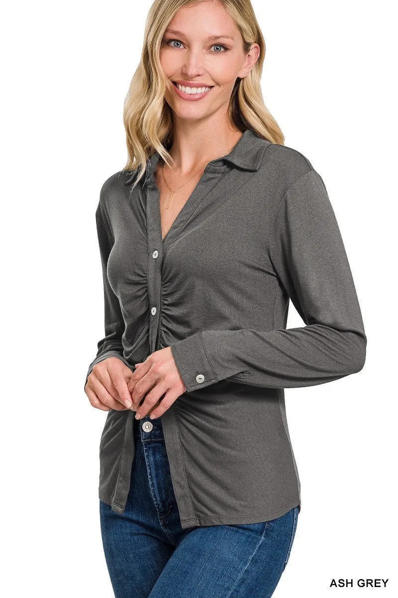 Stretchy Ruched Shirt - 9 colors