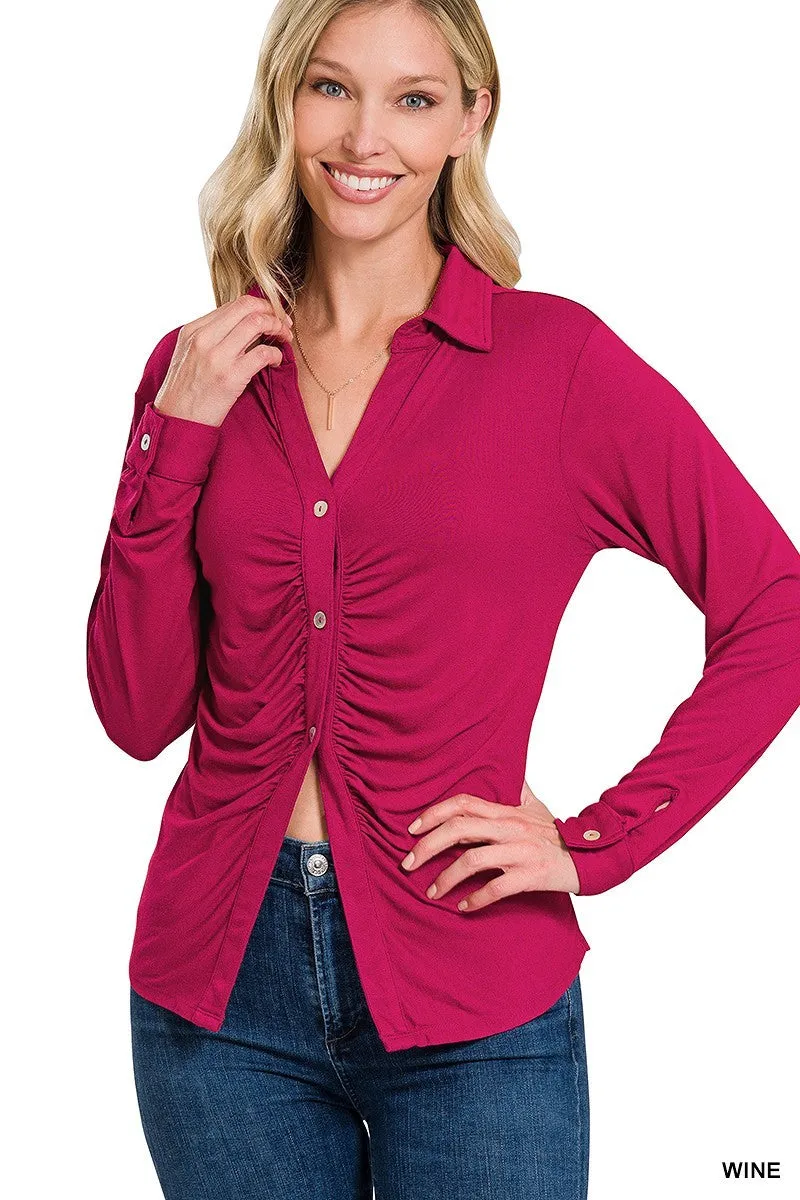 Stretchy Ruched Shirt - 9 colors