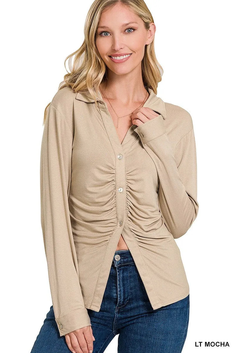 Stretchy Ruched Shirt - 9 colors