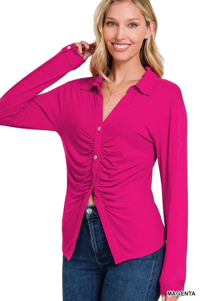 Stretchy Ruched Shirt - 9 colors