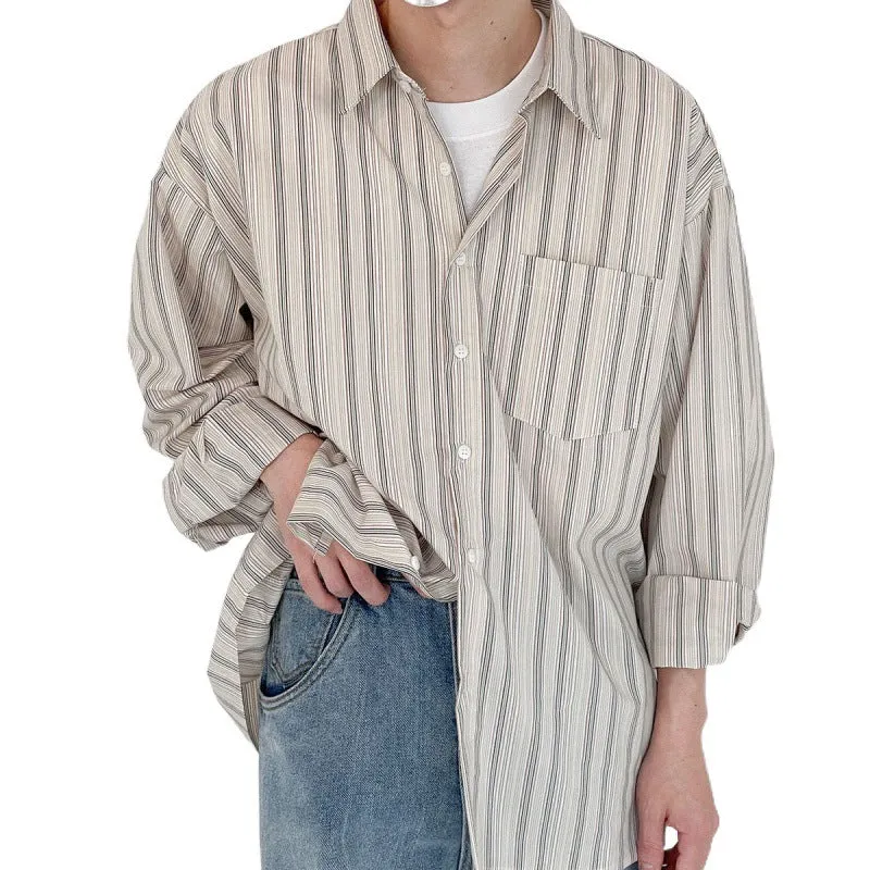 Striped Long-sleeved Shirt Men's Hong Kong Style