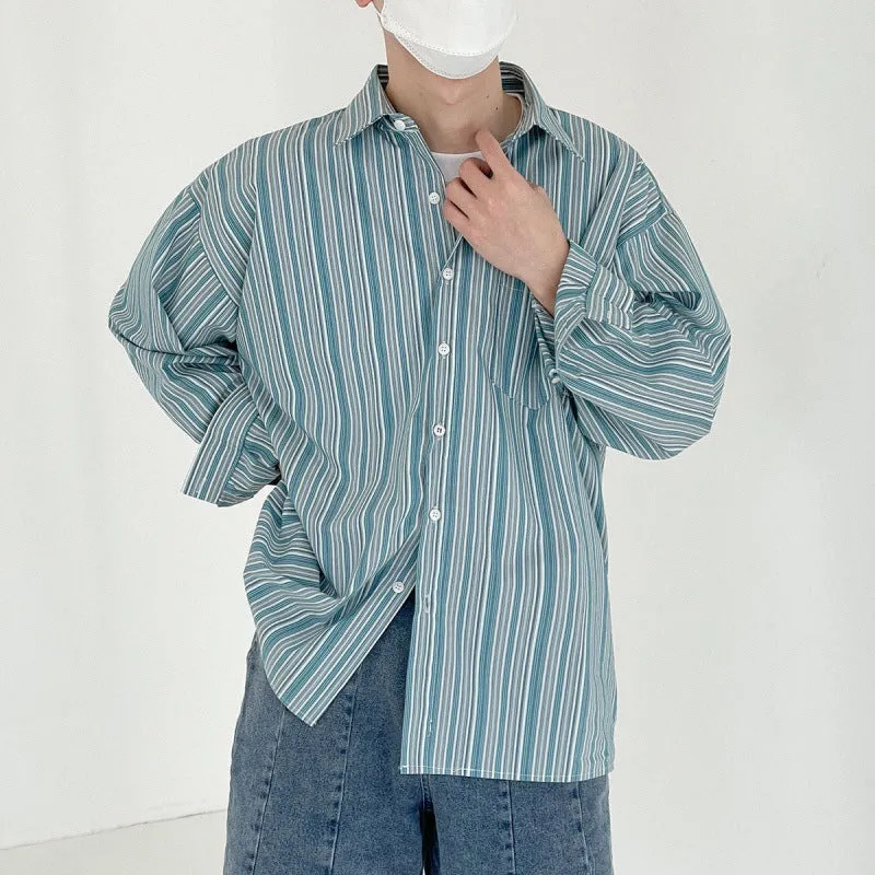 Striped Long-sleeved Shirt Men's Hong Kong Style