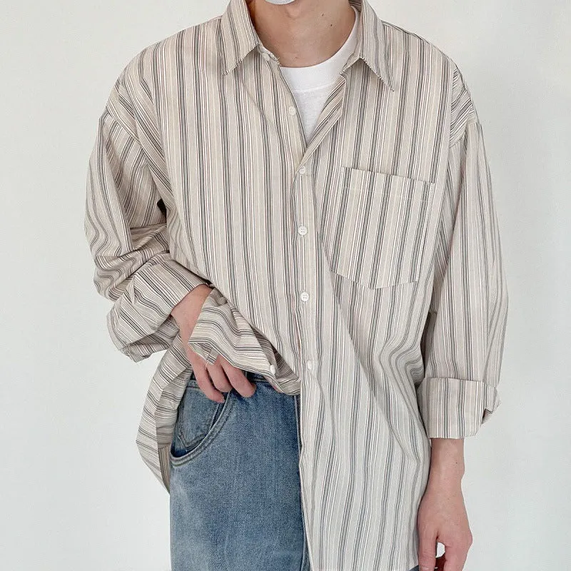 Striped Long-sleeved Shirt Men's Hong Kong Style