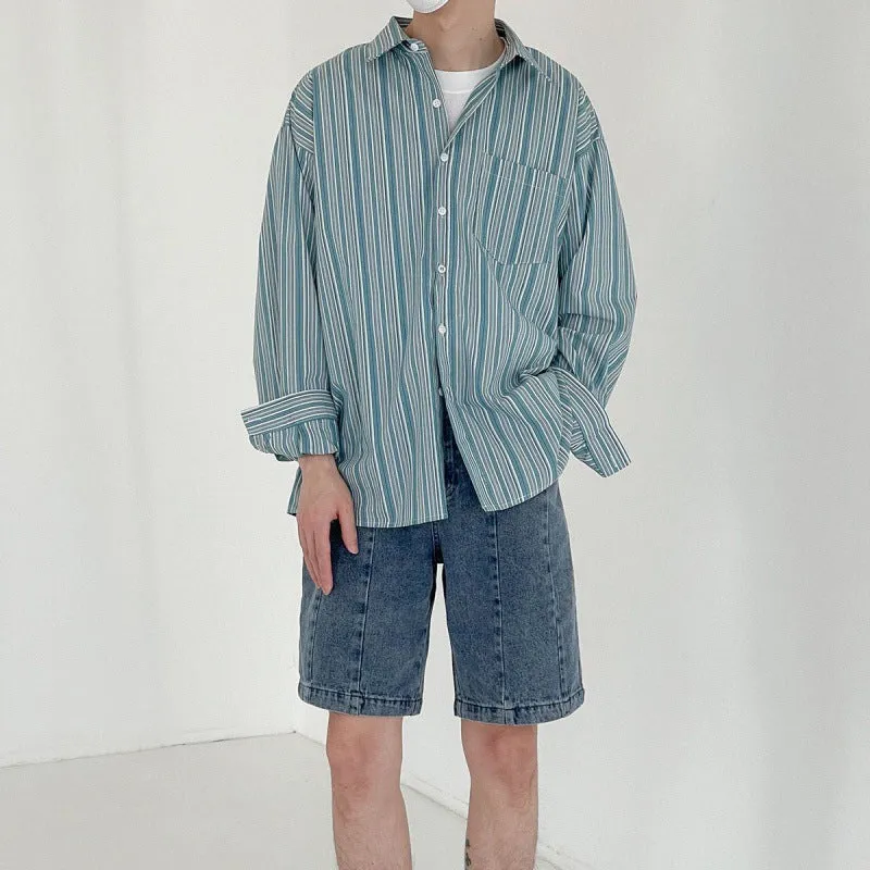 Striped Long-sleeved Shirt Men's Hong Kong Style