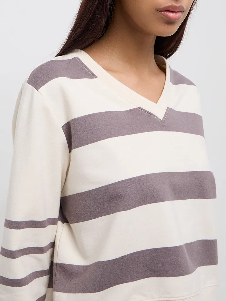 Studiofit Mauve Stripe Printed Cotton T-Shirt