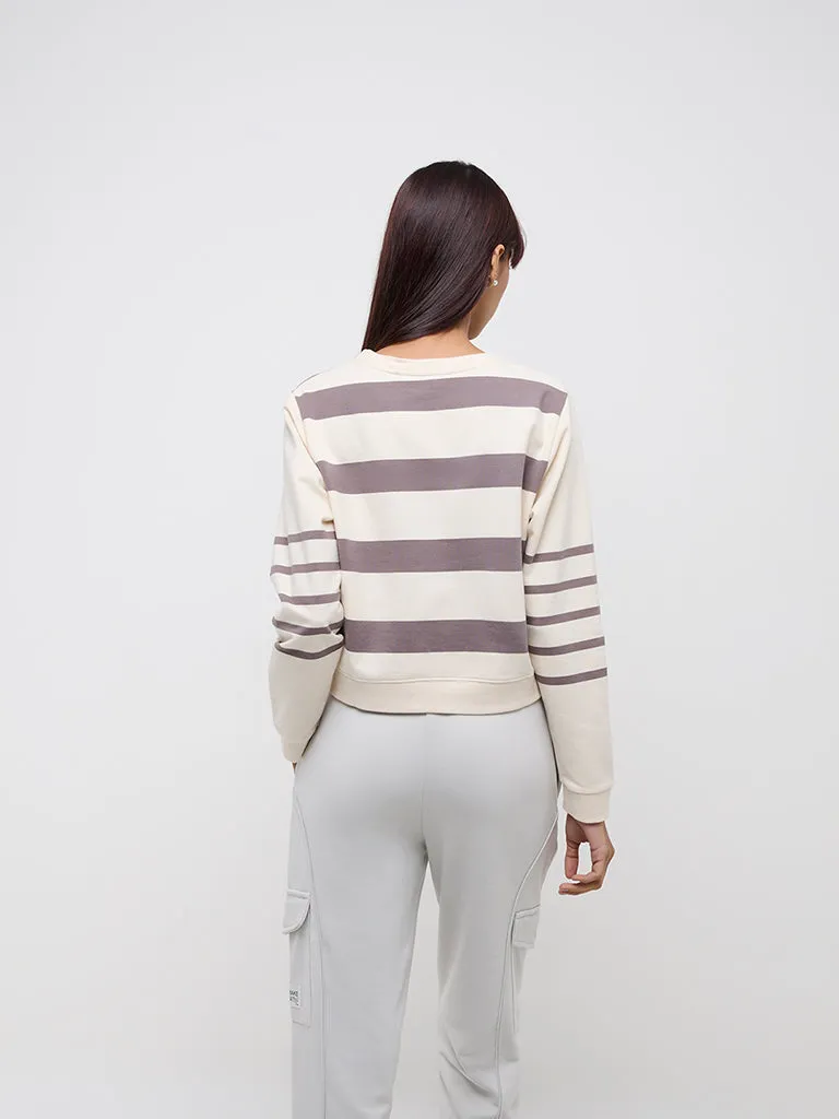 Studiofit Mauve Stripe Printed Cotton T-Shirt