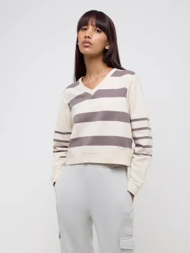 Studiofit Mauve Stripe Printed Cotton T-Shirt