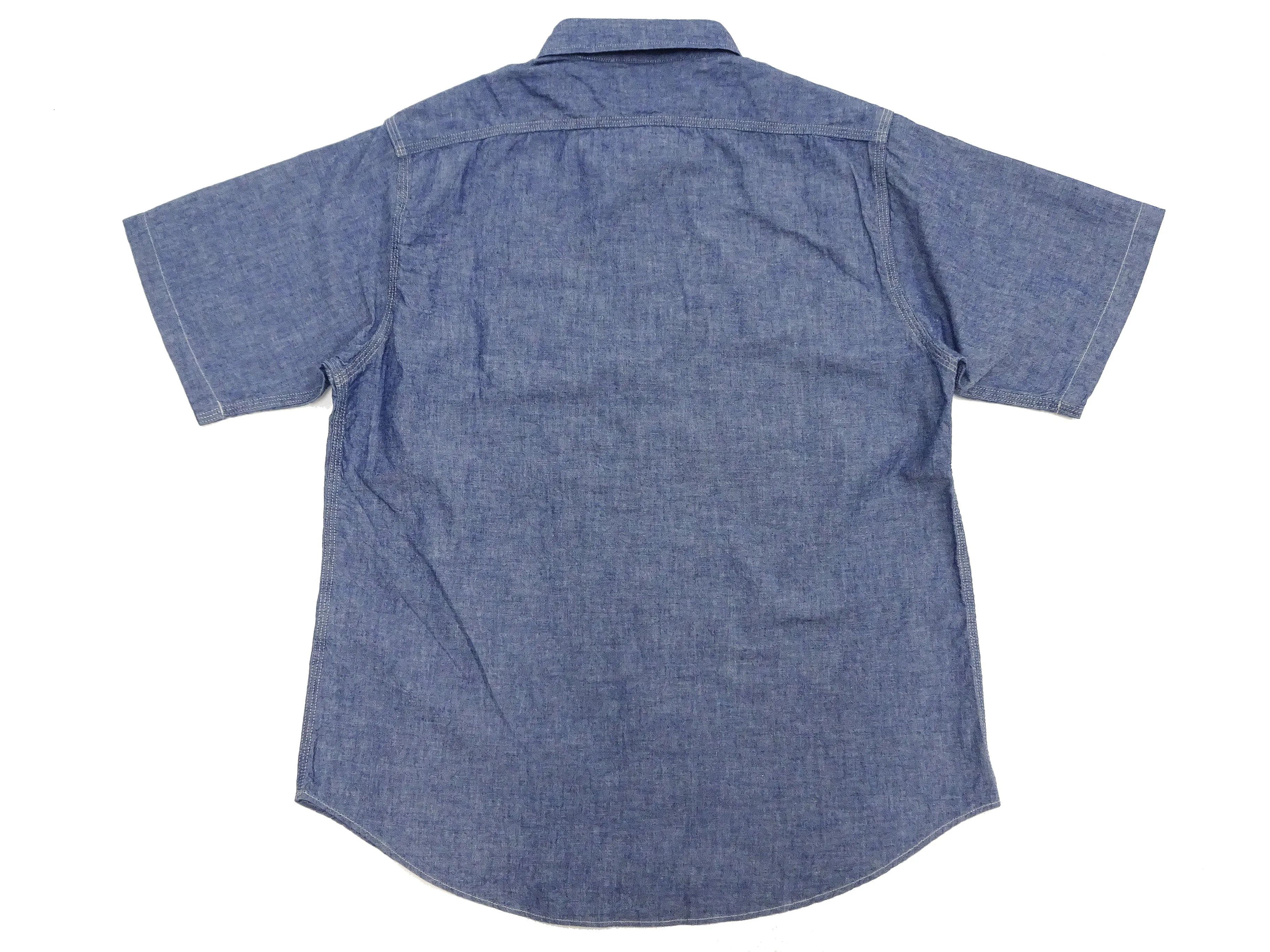 Sugar Cane Blue Chambray Shirt Men's Casual Short Sleeve Plain Button Up Work Shirt SC37941 421 Blue One Wash