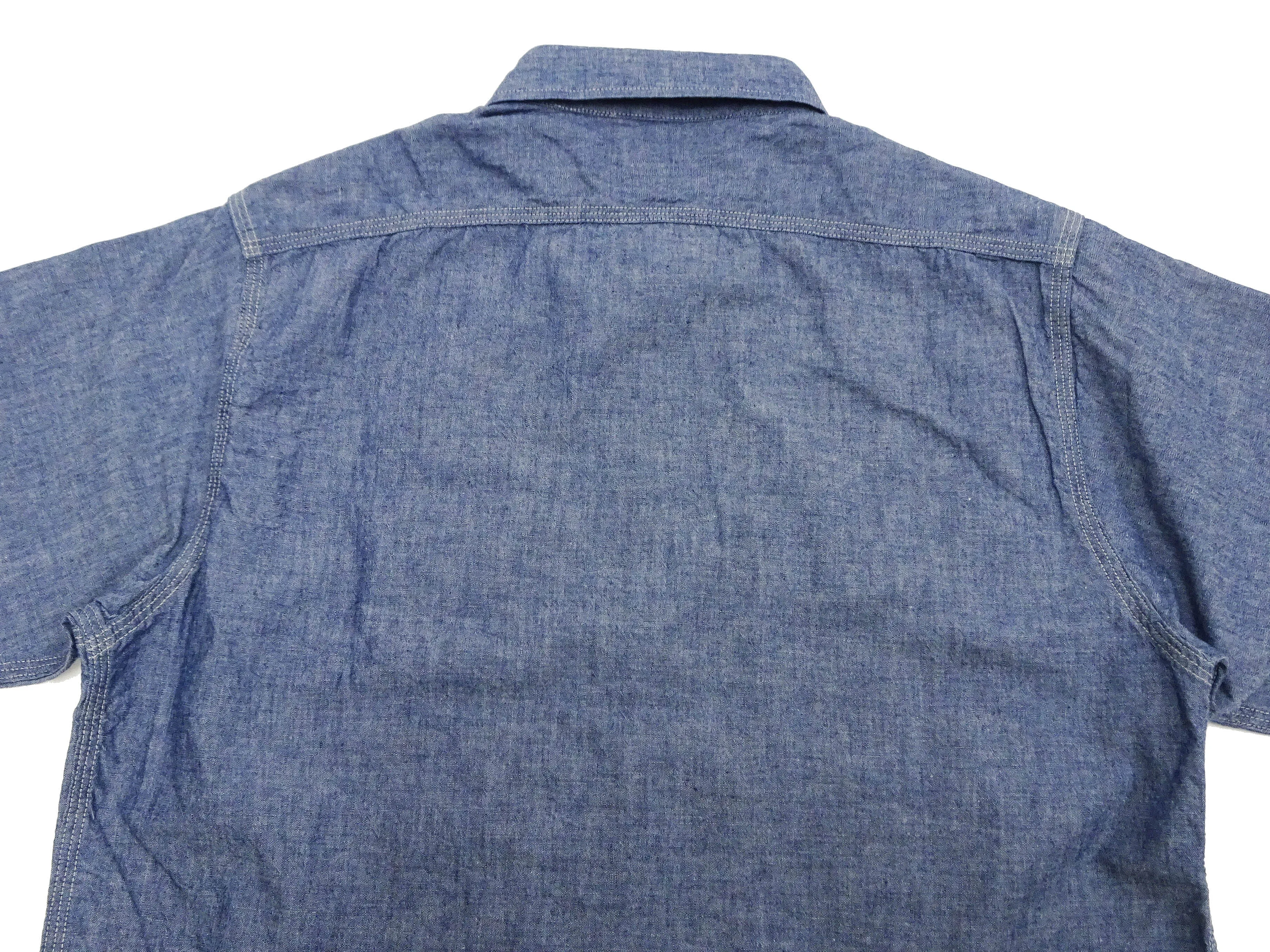 Sugar Cane Blue Chambray Shirt Men's Casual Short Sleeve Plain Button Up Work Shirt SC37941 421 Blue One Wash