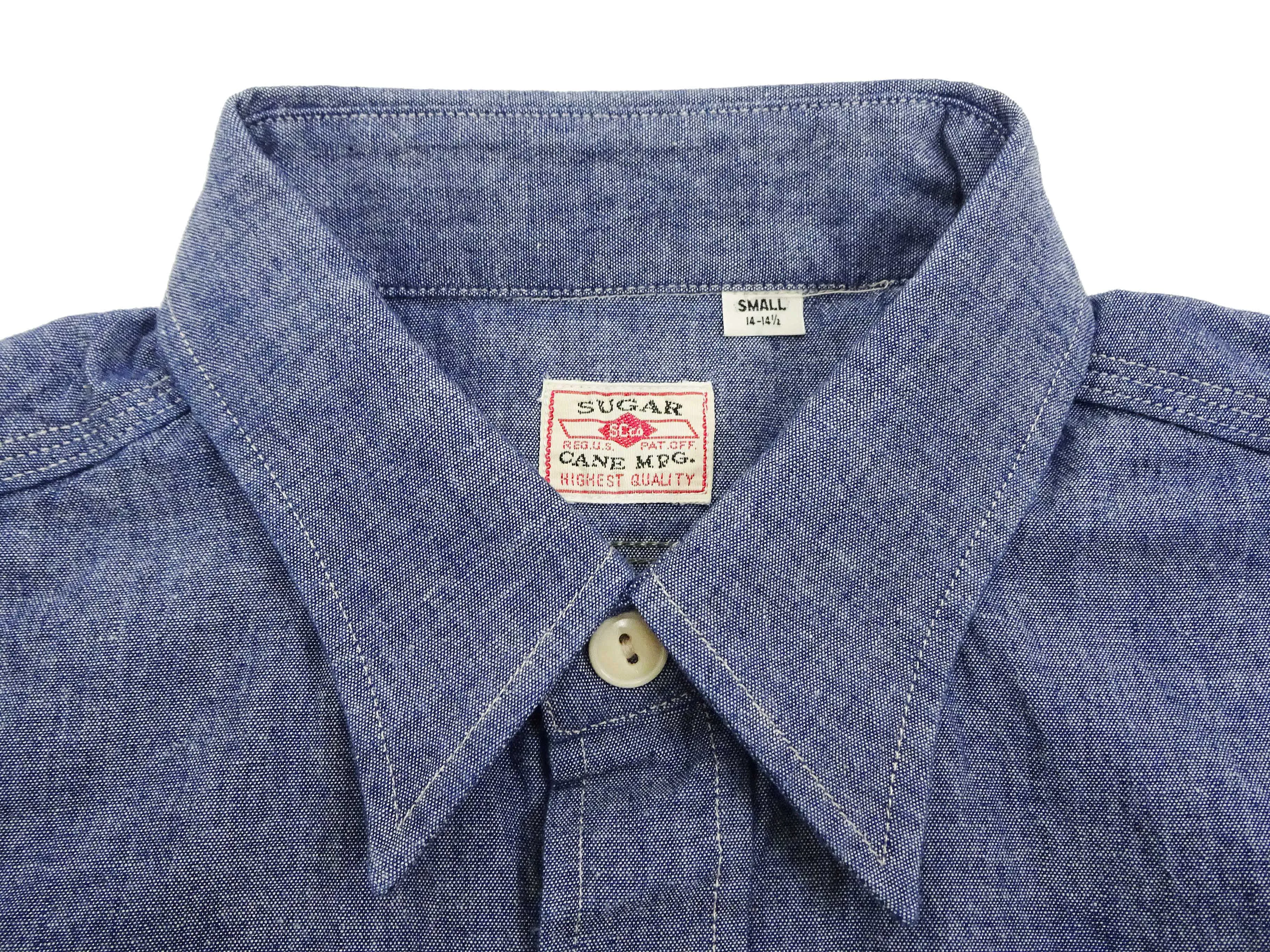 Sugar Cane Blue Chambray Shirt Men's Casual Short Sleeve Plain Button Up Work Shirt SC37941 421 Blue One Wash