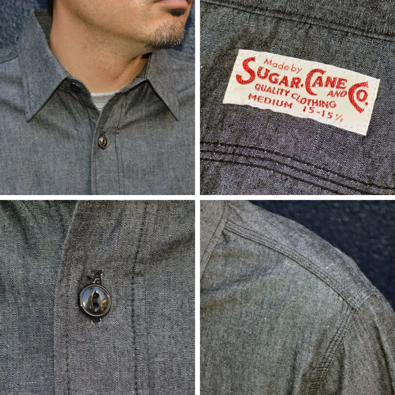 SUGAR CANE "SC29159" BLACK CHAMBRAY L/S WORK SHIRT