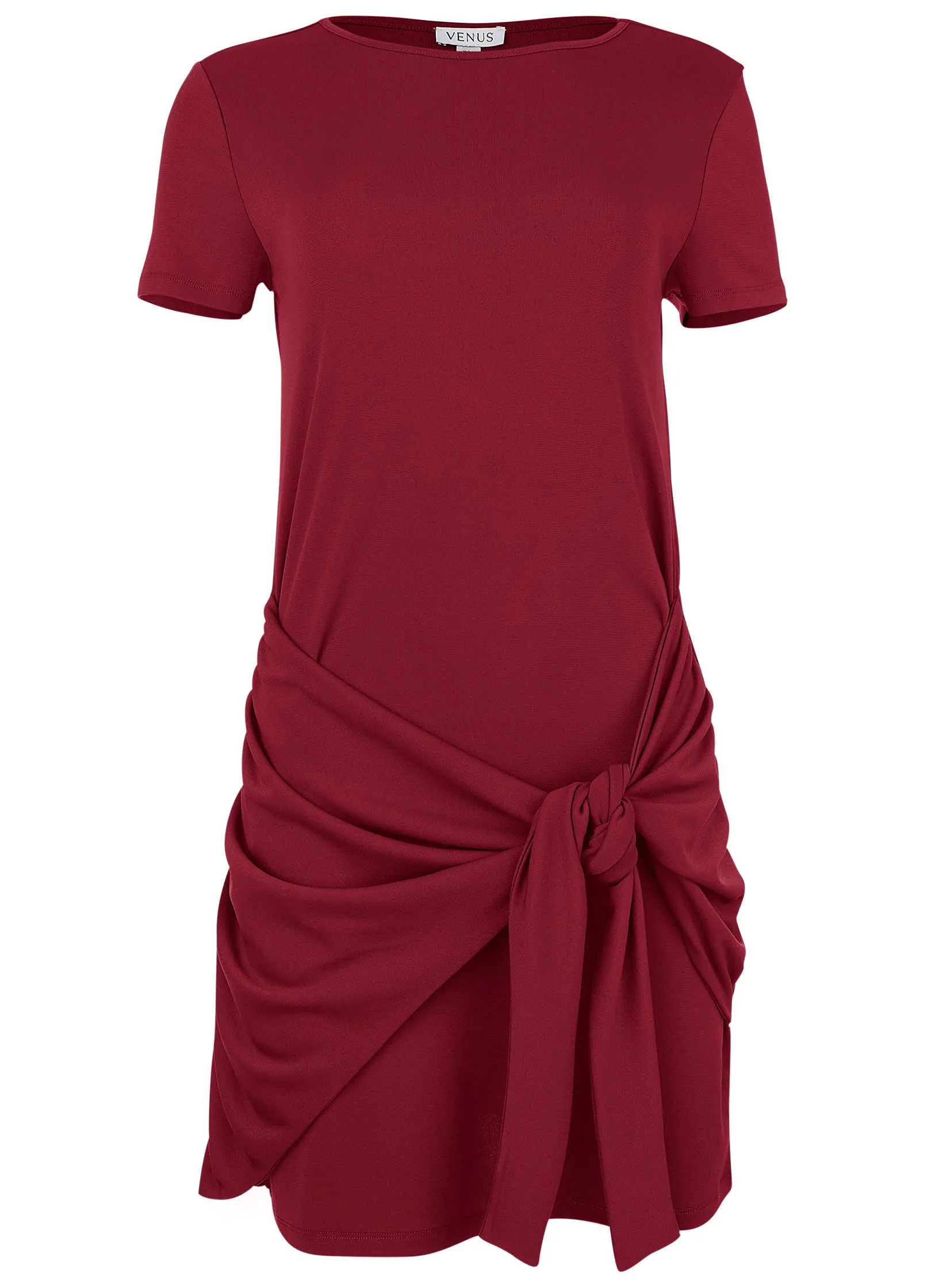 Tie Waist Detail Mini Dress - Wine