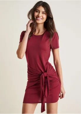 Tie Waist Detail Mini Dress - Wine