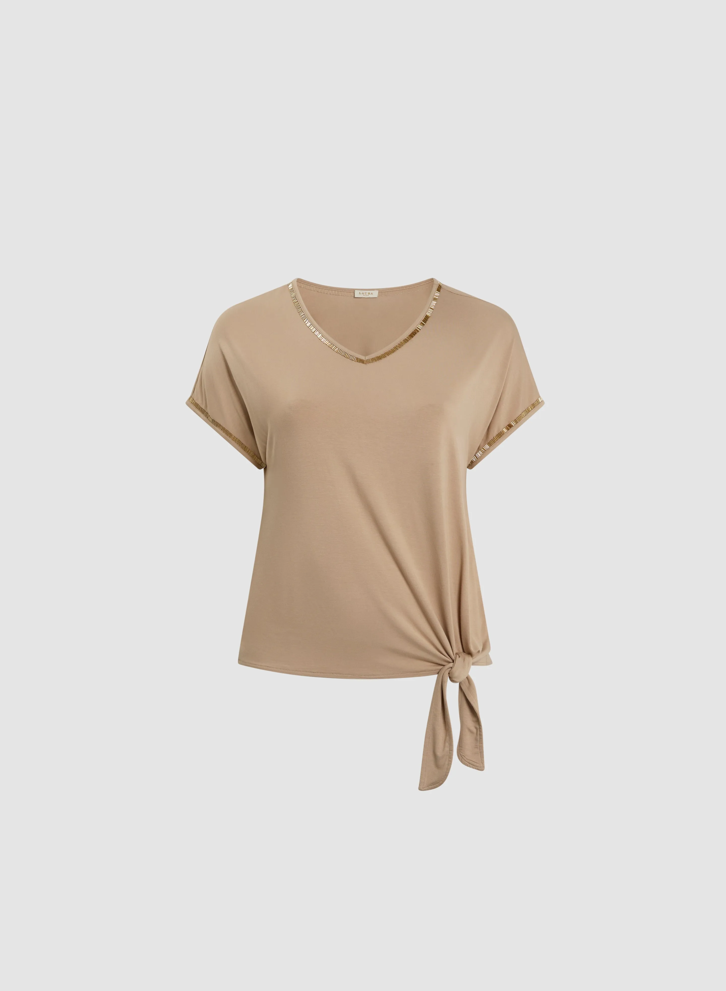 V-Neck Tee With Beaded Trim