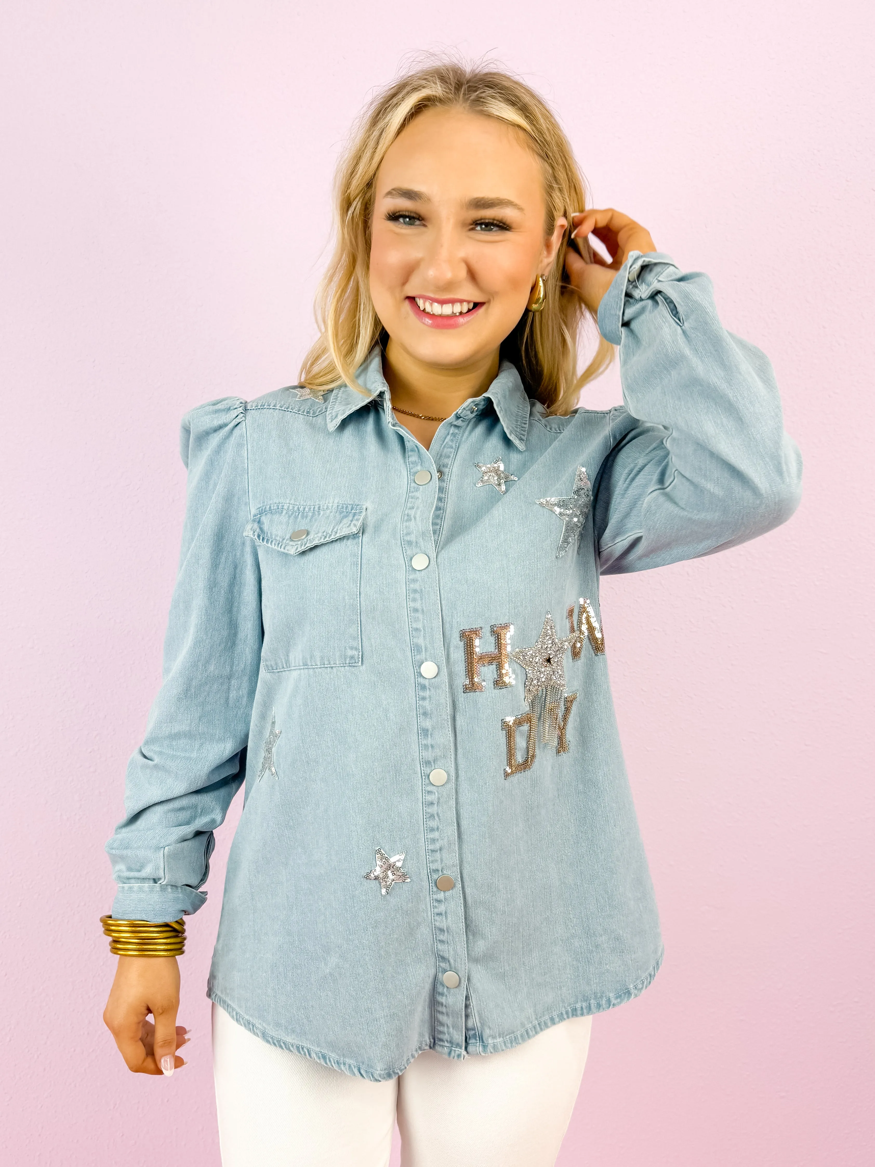 Washed Chambray Sequin Western Shirt