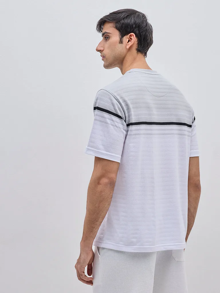 WES Lounge Grey Stripe Printed Relaxed-Fit T-Shirt