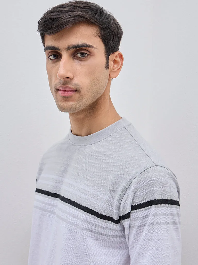 WES Lounge Grey Stripe Printed Relaxed-Fit T-Shirt