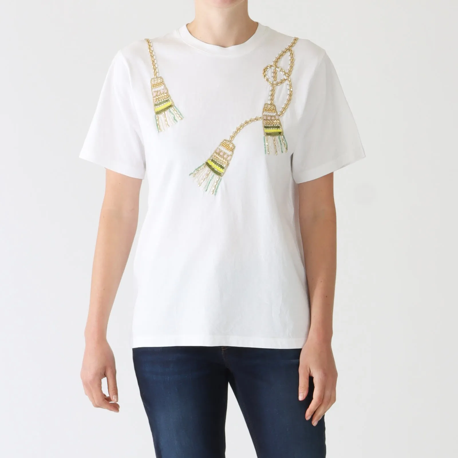 White Beaded Tassel T-Shirt