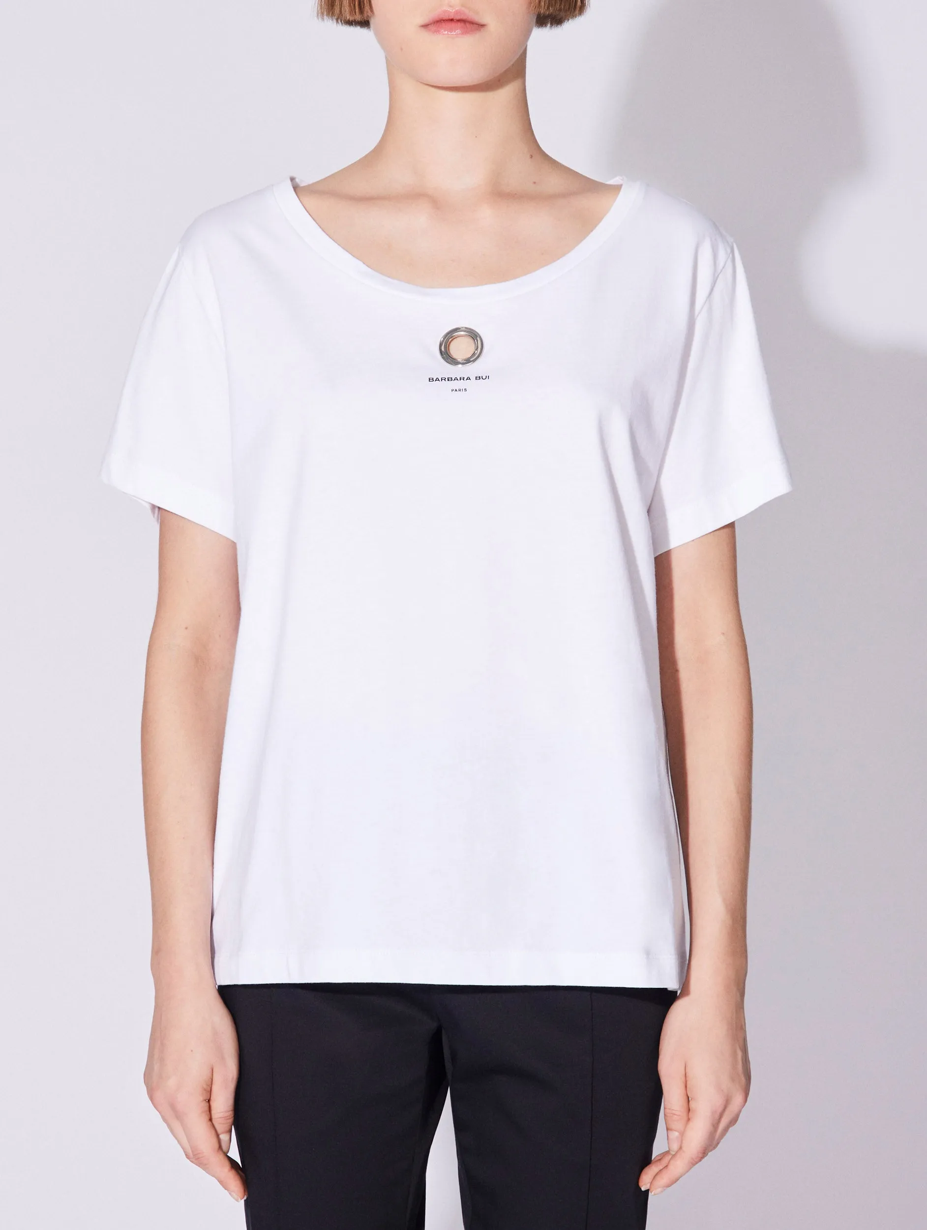 White cotton jersey short sleeve T-shirt