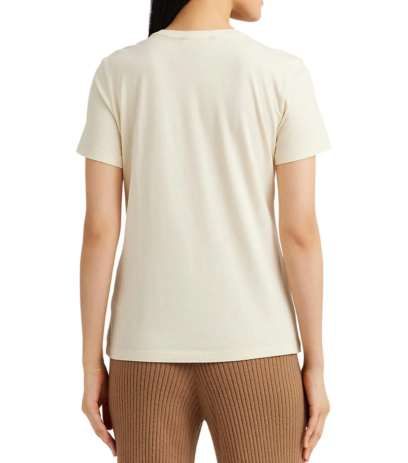 Women's Beaded-Logo Jersey Tee Mascarpone Cream