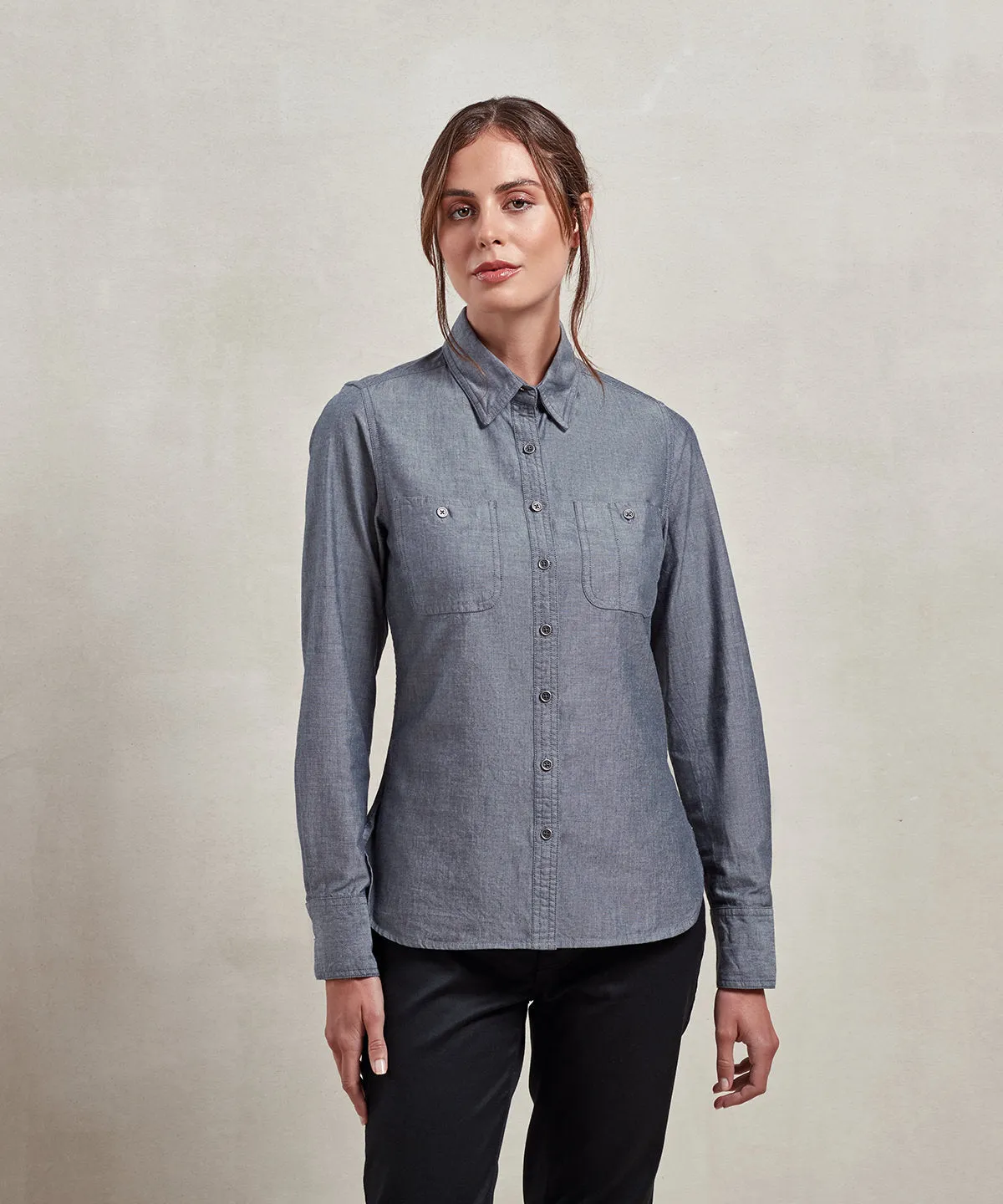 Womens Chambray shirt organic and Fairtrade certified | Grey Denim